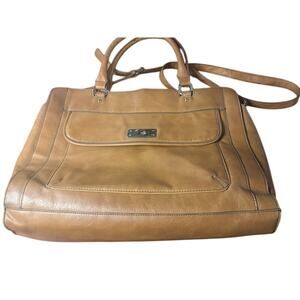 Merona Cognac Faux Leather Vegan Satchel Laptop Messenger Bag  NWOT commuter